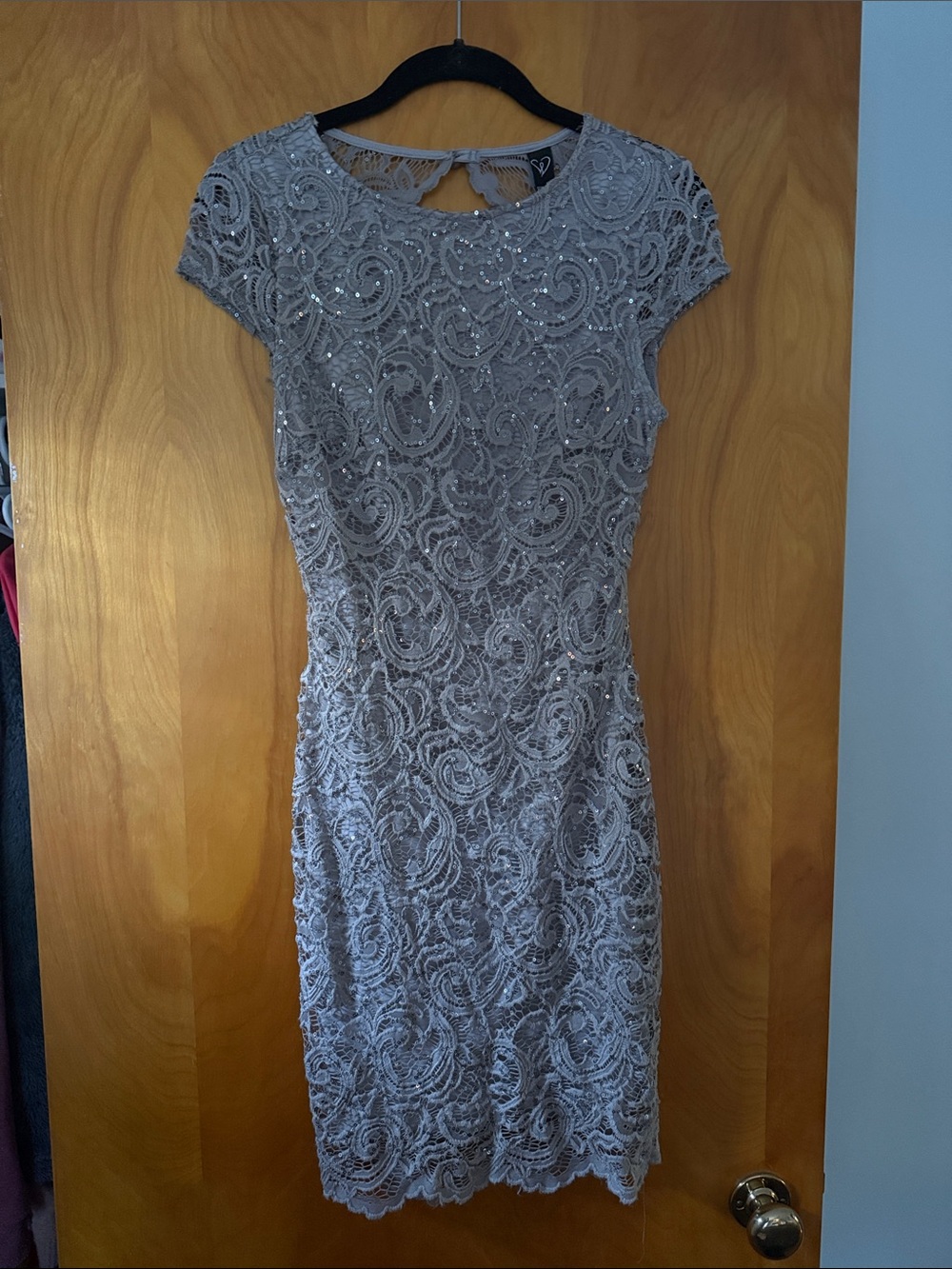 Windsor Silver-Gray Lace Midi Dress with Sequin Accents